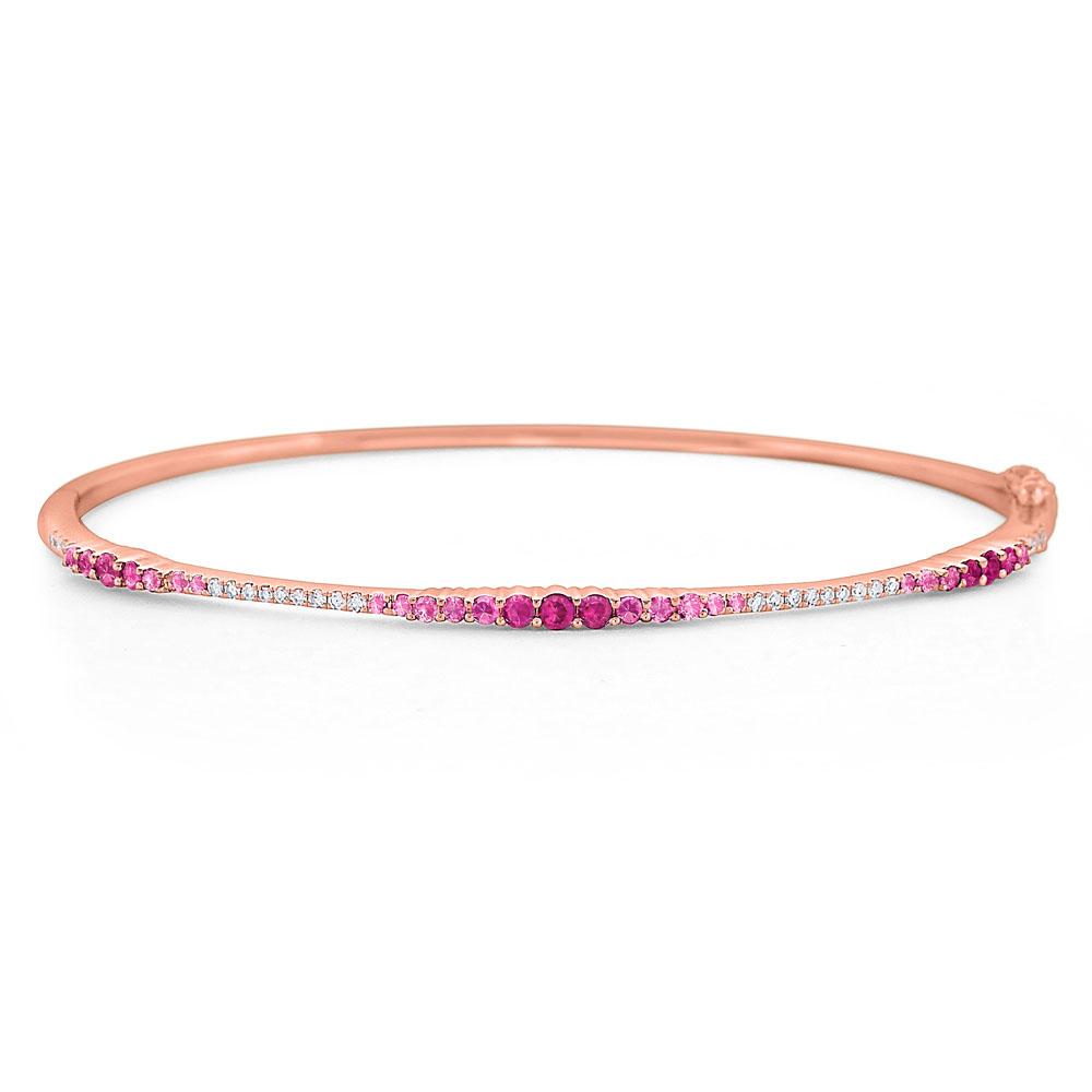 Mosaic Pink Sapphire and Diamond Bangle Bracelet in 14k Rose Gold (7.5 in)