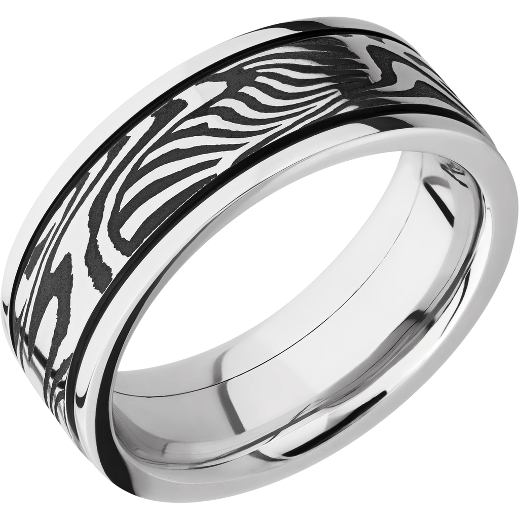 Damascus Wedding Band With Acid & Polish Finish