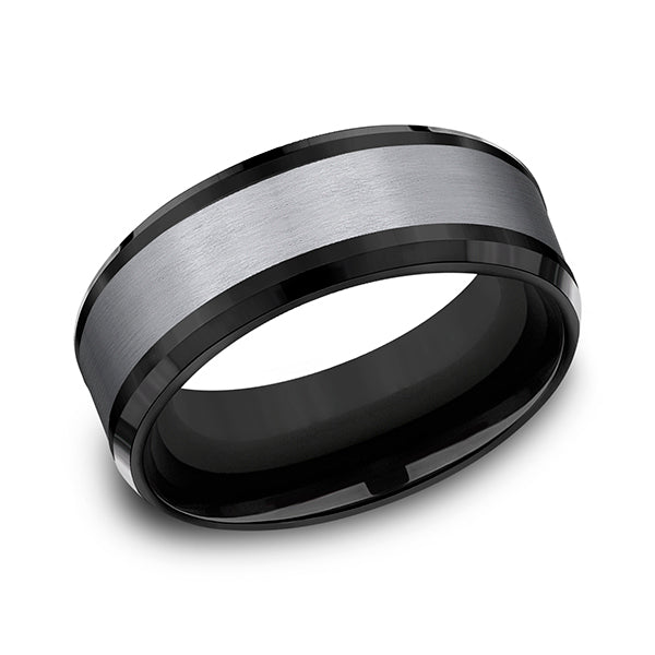 grey tantalum and black titanium two-tone comfort-fit wedding band