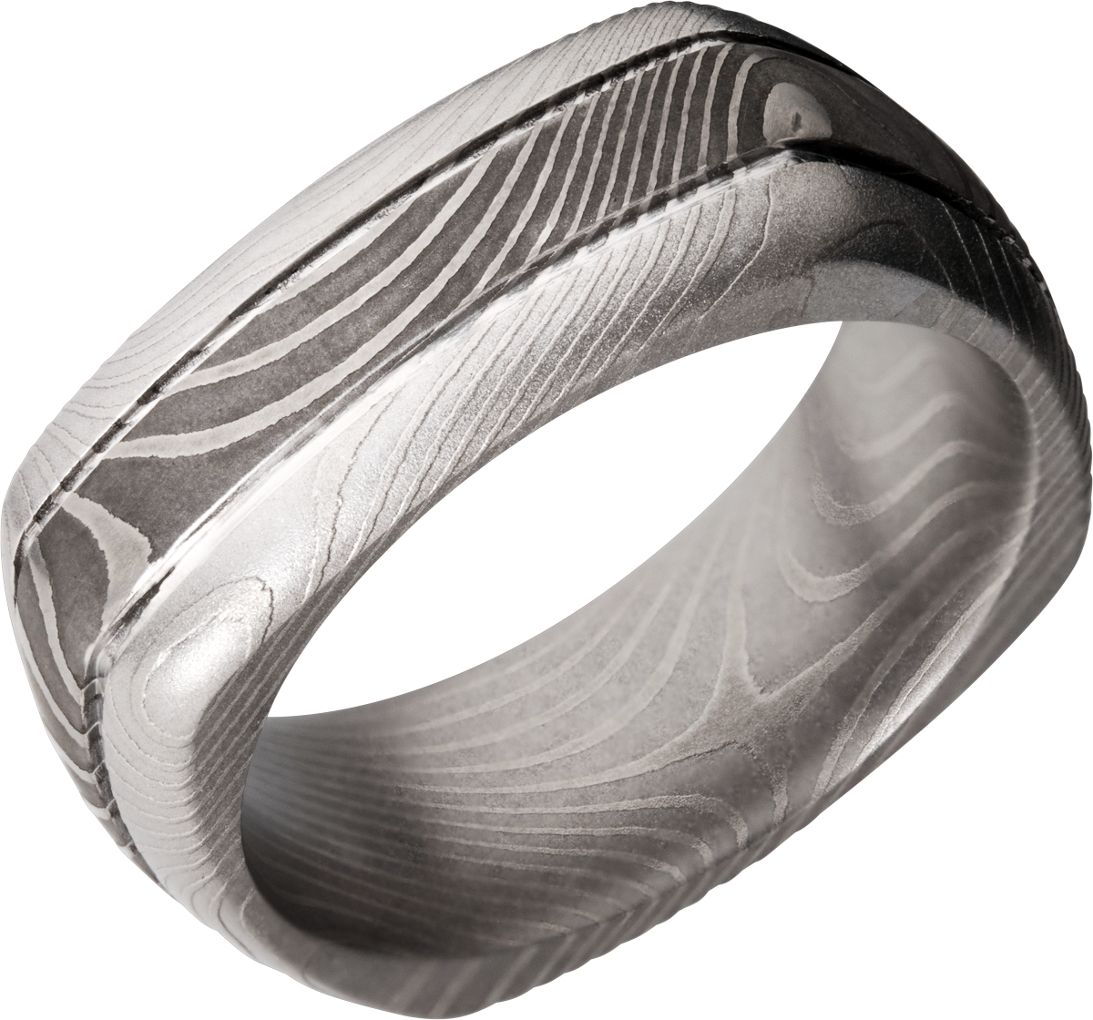 lashbrook damascus handmade 8mm flattwist damascus steel square domed band