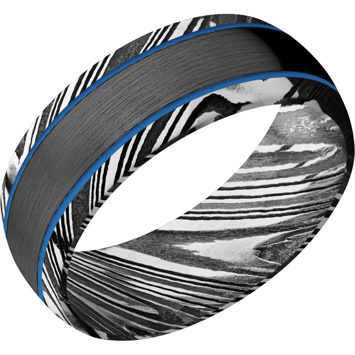 Damascus Wedding Band With Satin & Acid Finish