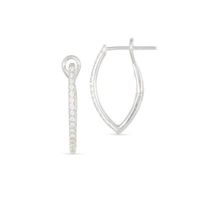 frederic sage diamond hoops white gold earrings e2454-w half diamond marquise hoop earrings