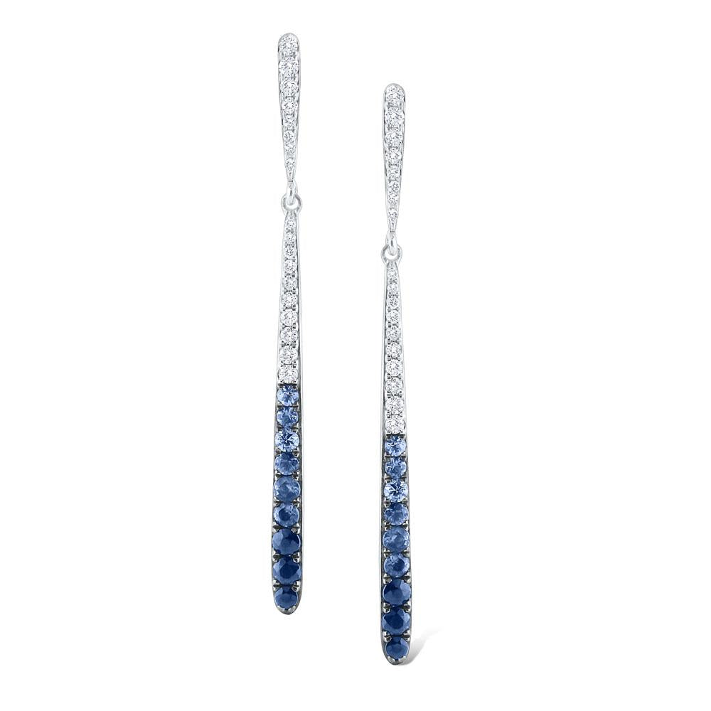 e4683 kc design blue ombré sapphire & diamond line earrings set in 14 kt. gold