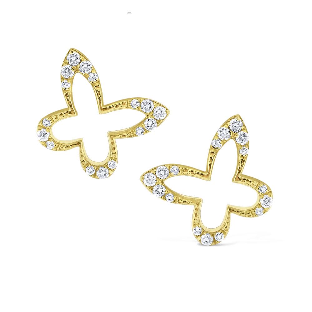 Diamond Butterfly Outline Stud Earrings Set in 14 Kt. Gold