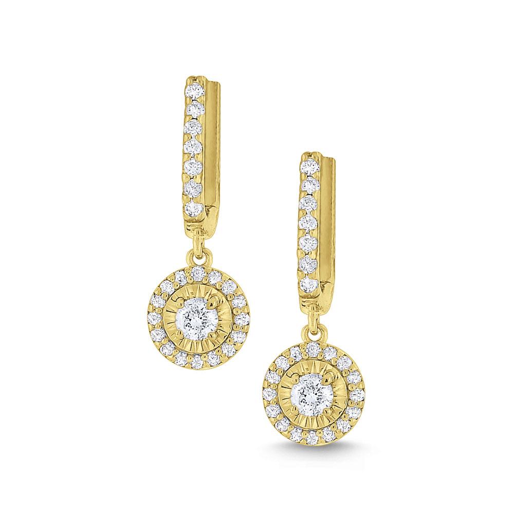 e6435 kc design round halo diamond drop earrings set in 14 kt. gold