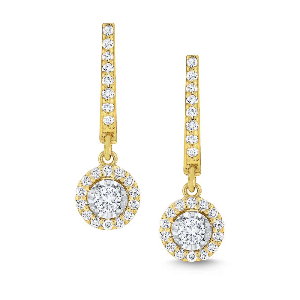 e6907 kc design round halo diamond drop earrings set in 14 kt. gold