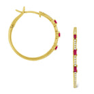 e7018 kc design baguette ruby & diamond hoop earrings set in 14 kt. gold
