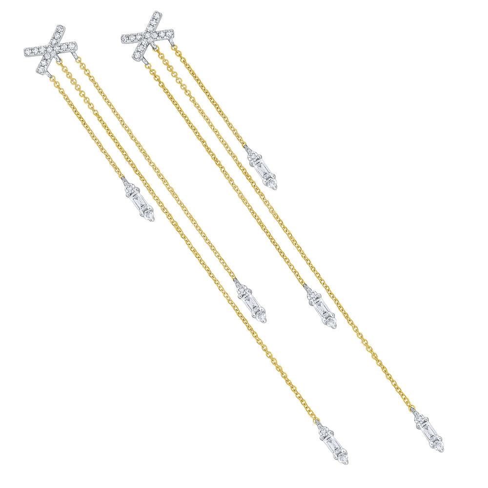 e7079 kc design diamond hanging chain x earrings set in 14 kt. gold