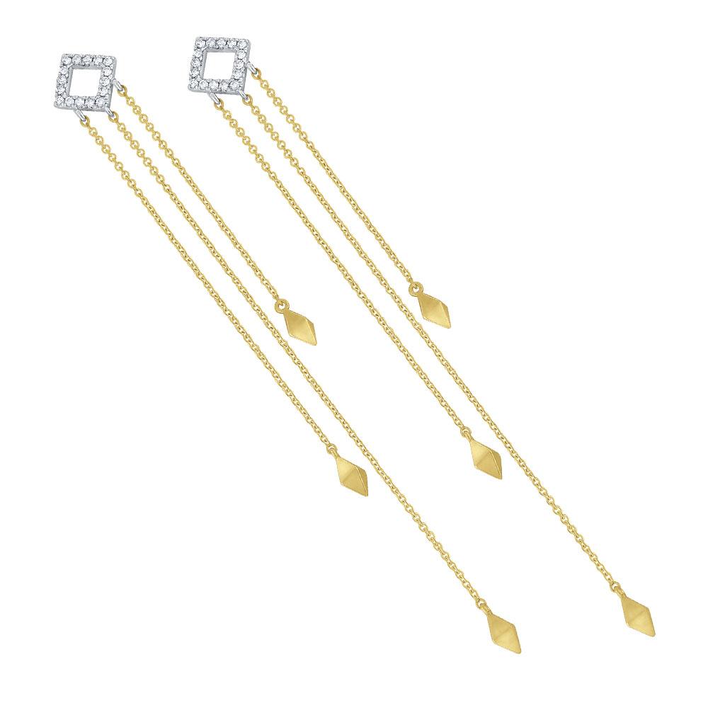 KC Designs Diamond Hanging Chain Earrings Set in 14 KT. Gold | KC Design | Diamond Vault of Troy