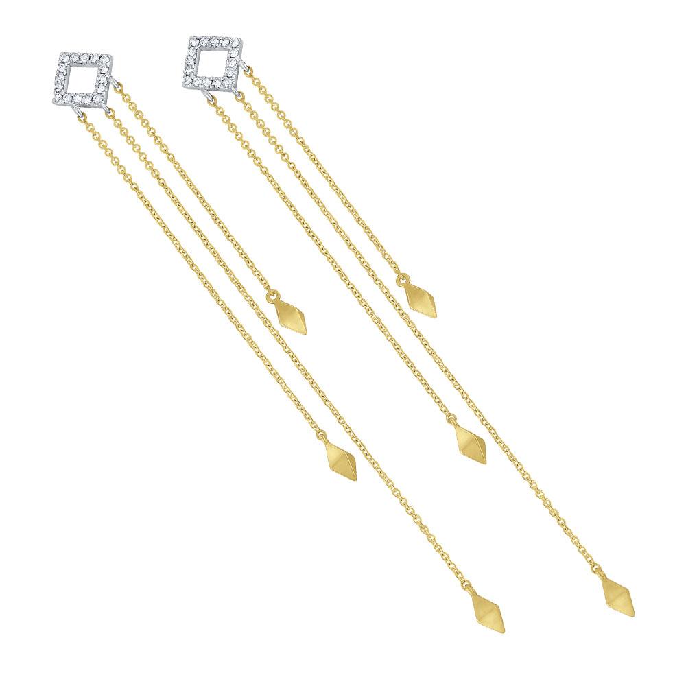 e7081 kc design diamond hanging chain earrings set in 14 kt. gold
