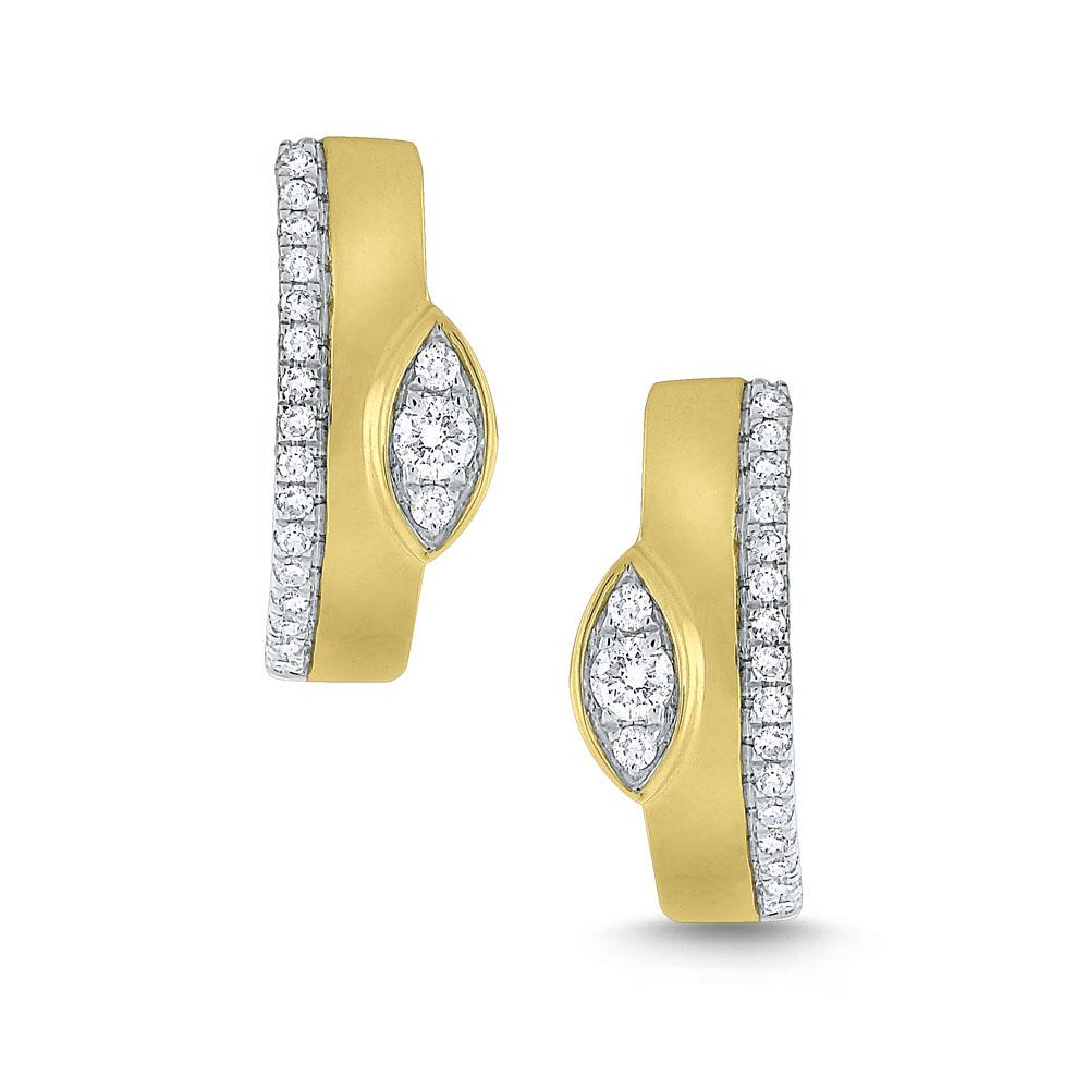 e7082 kc design miracle marquise set diamond & brushed 14kt. gold mini hoops