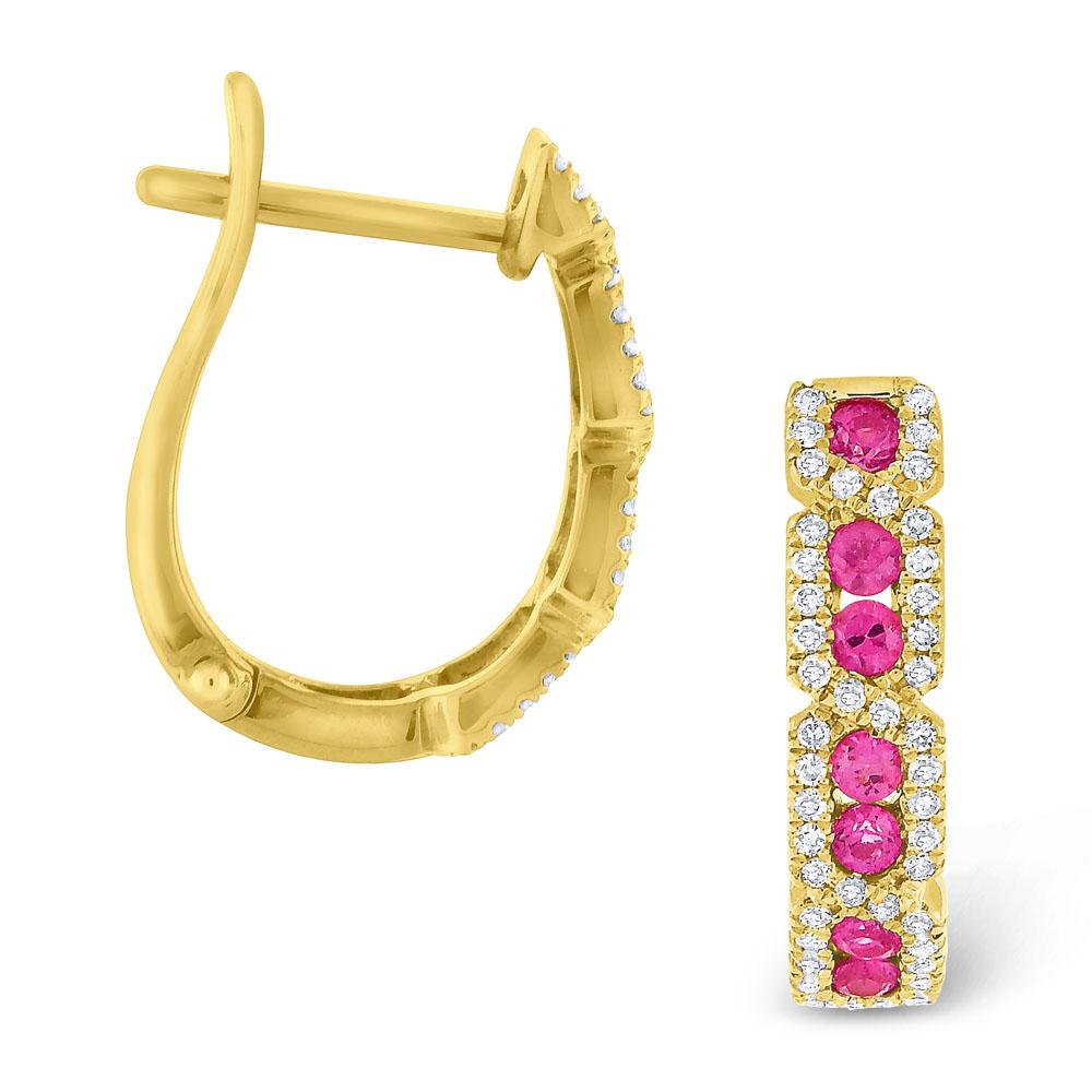 e7146 kc design pink sapphire & diamond hoop earrings set in 14 kt. gold