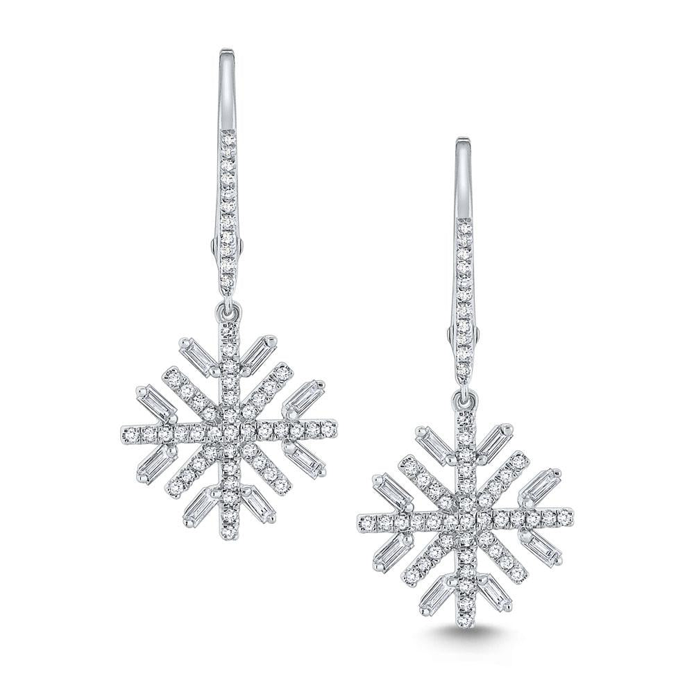 e7344 kc design diamond snowflake earrings set in 14 kt. gold