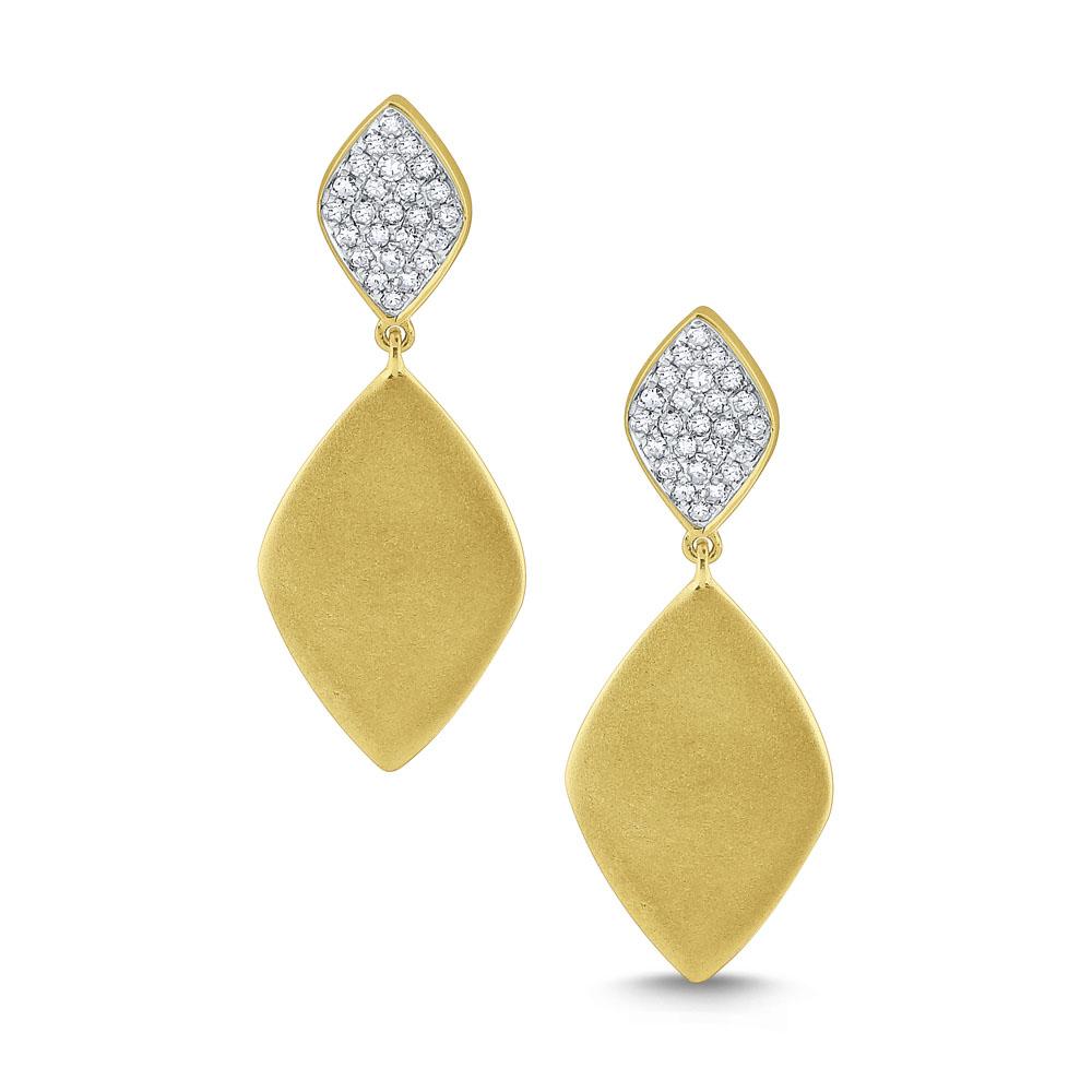 e7347 kc design diamond tag earrings set in 14 kt. brushed gold