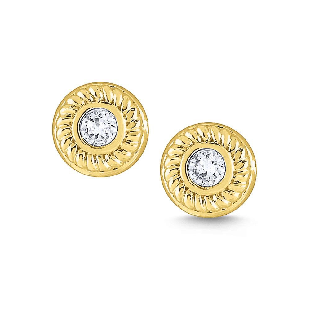 e7769 kc design gold and diamond stud earrings with braided border