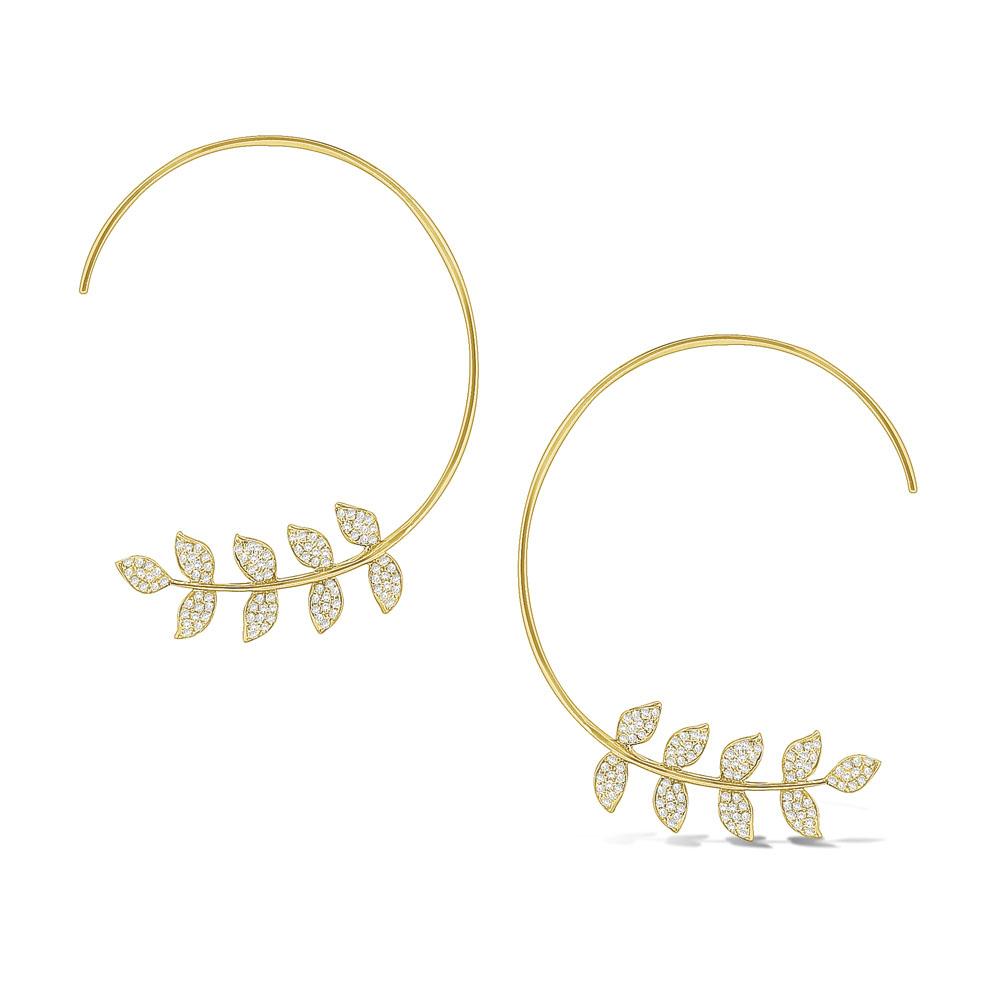e7845 kc design gold and diamond arc earrings with leaf design