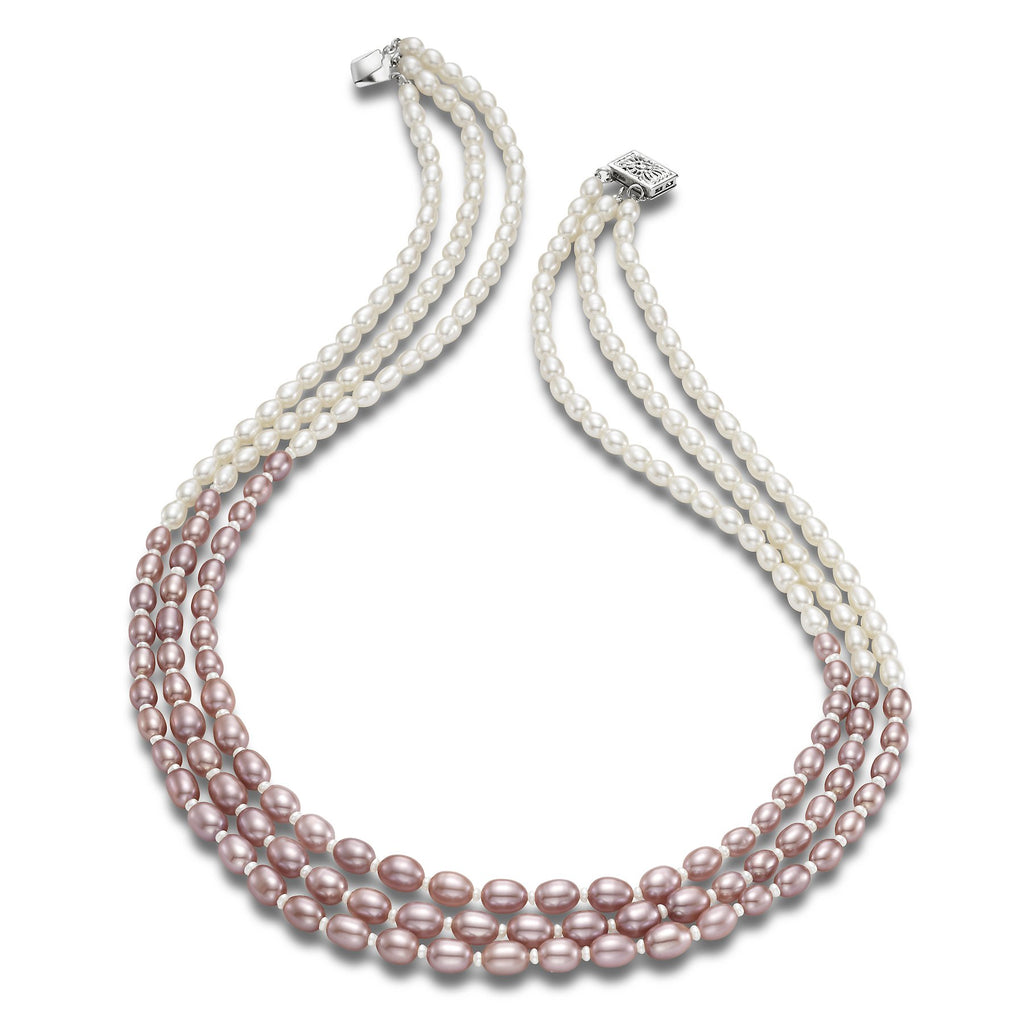 three row colorblock pearl bib necklace