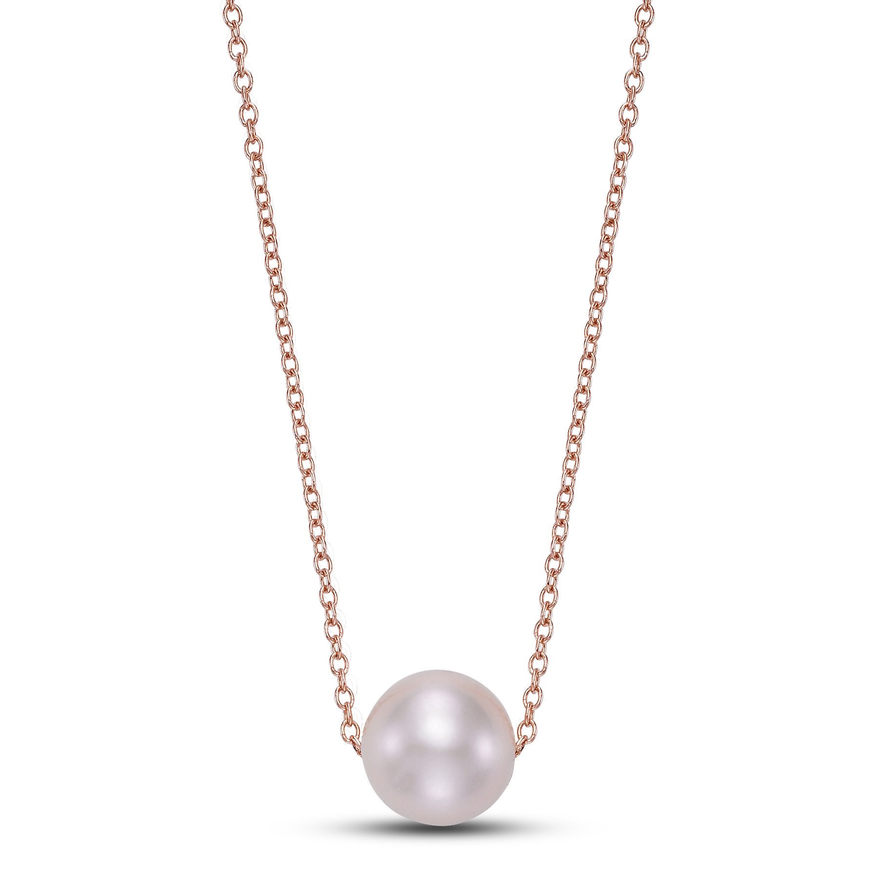 rose gold floating pearl pendant necklace