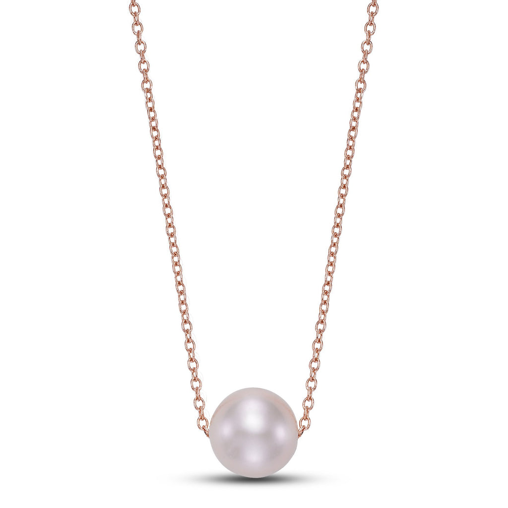 rose gold floating pearl pendant necklace