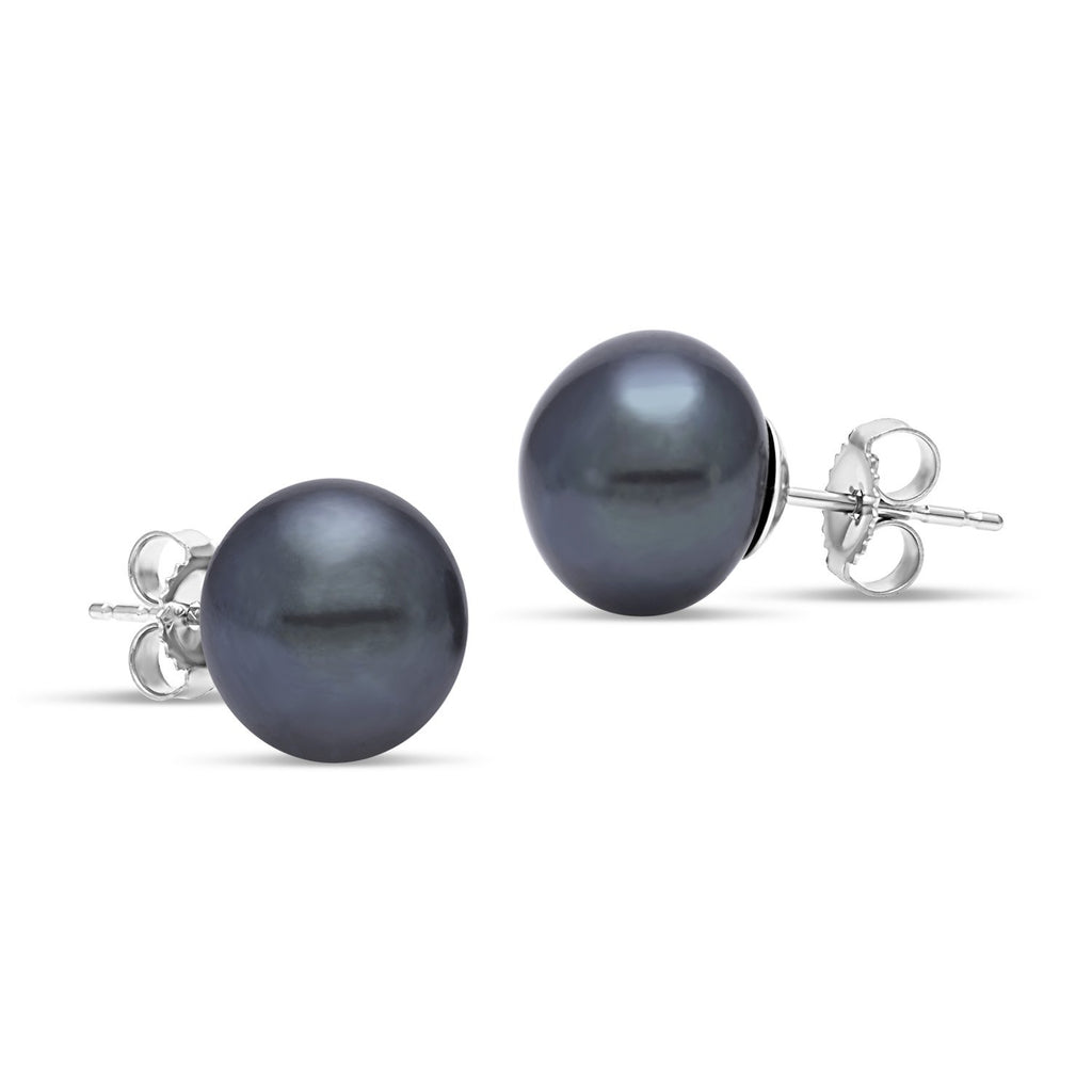 black freshwater pearl button stud earrings