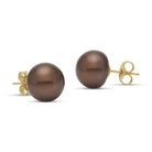 chocolate freshwater pearl button stud earrings