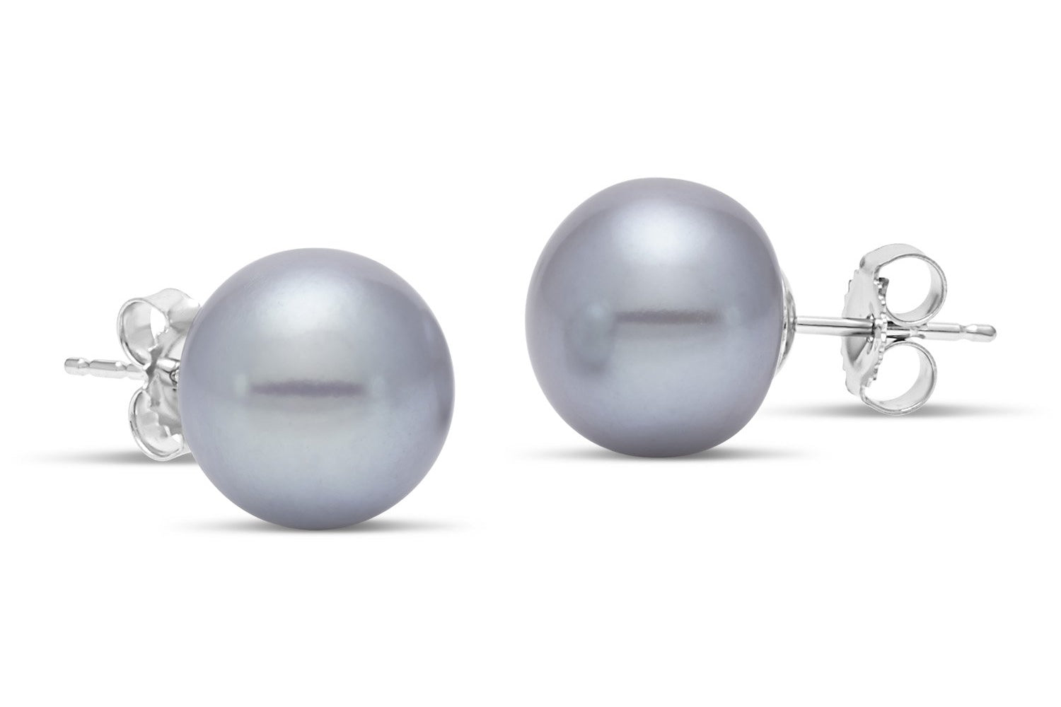 grey freshwater pearl button stud earrings