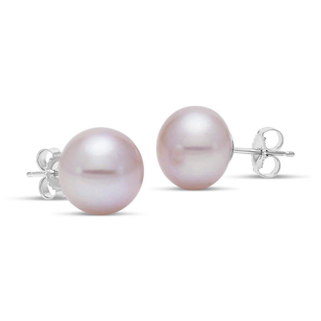 pink freshwater pearl button stud earrings