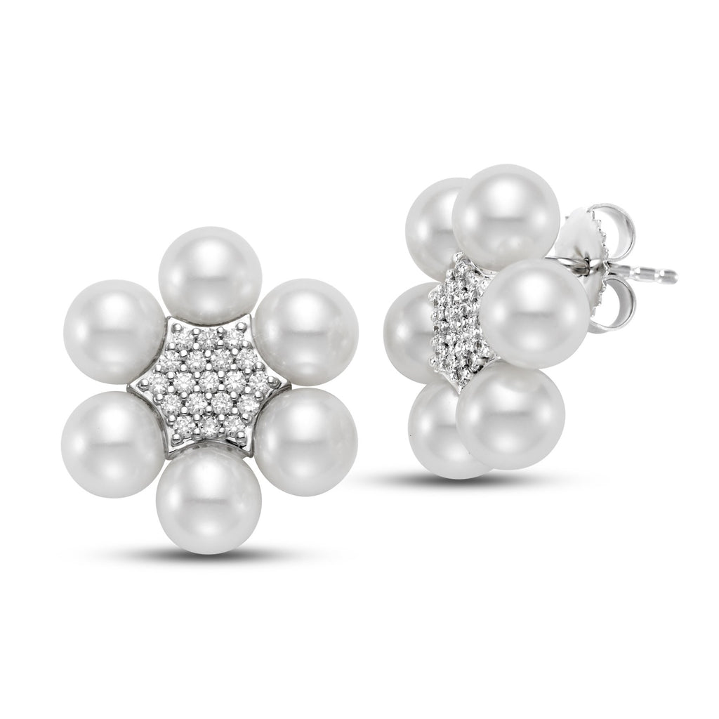 diamond cluster pearl earrings