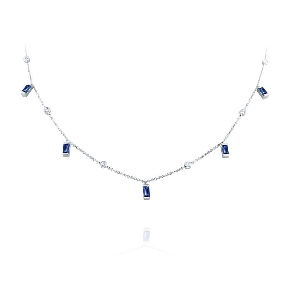 n5054 kc design hanging baguette sapphire & diamond station necklace set in 14 kt. gold