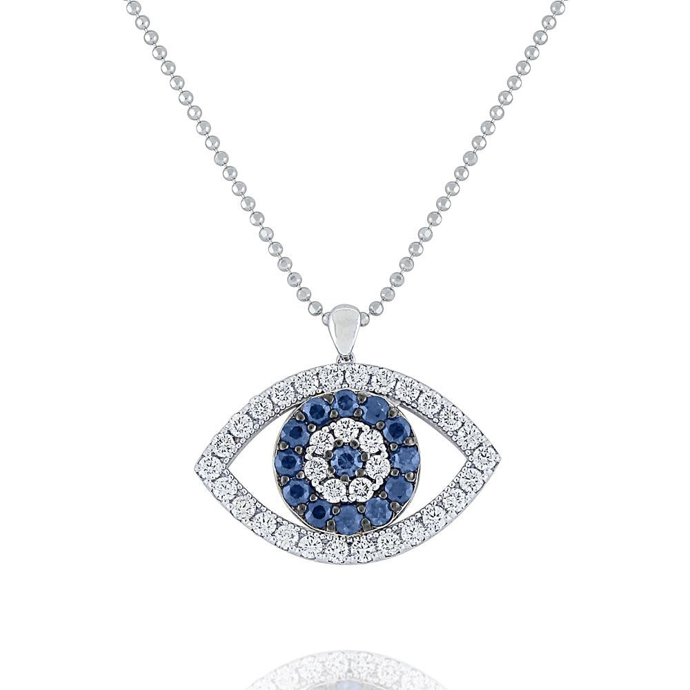n6453 kc design blue sapphire & diamond evil eye pendant set in 14 kt. gold