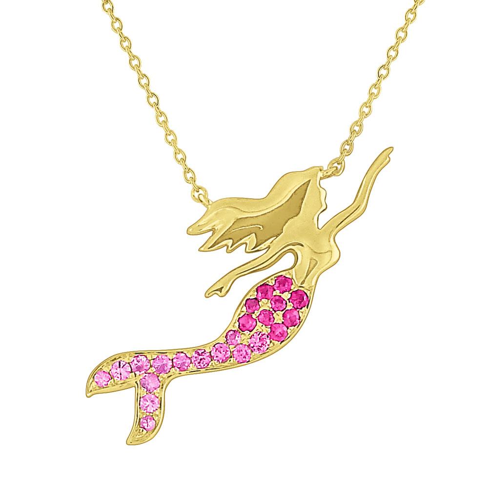 n7077 kc design pink sapphire mermaid necklace set in 14 kt. gold