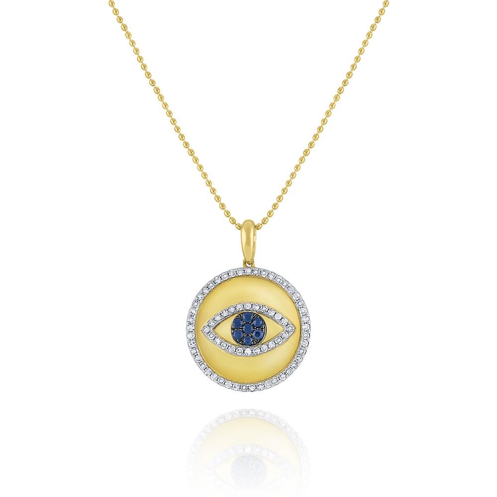 n7145 kc design blue sapphire & diamond evil eye medallion necklace set in 14 kt. gold