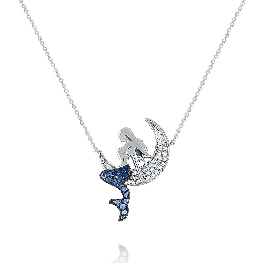 n7150 kc design blue sapphire mermaid necklace set in 14 kt. gold