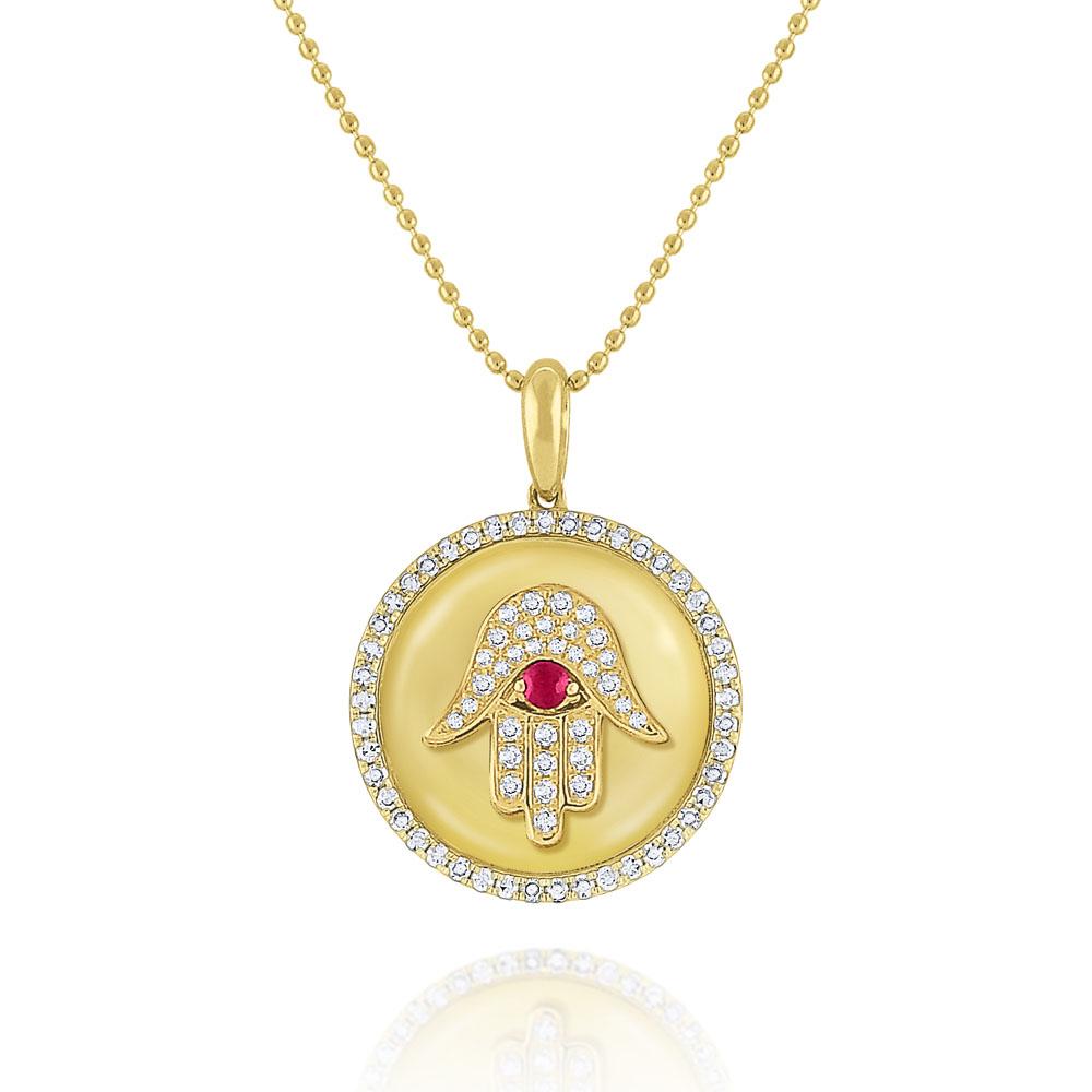 Ruby & Diamond Hamsa Medallion Necklace Set in 14 Kt. Gold | KC Design ...