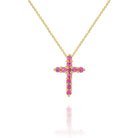 n7178 kc design pink sapphire cross necklace set in 14 kt. gold
