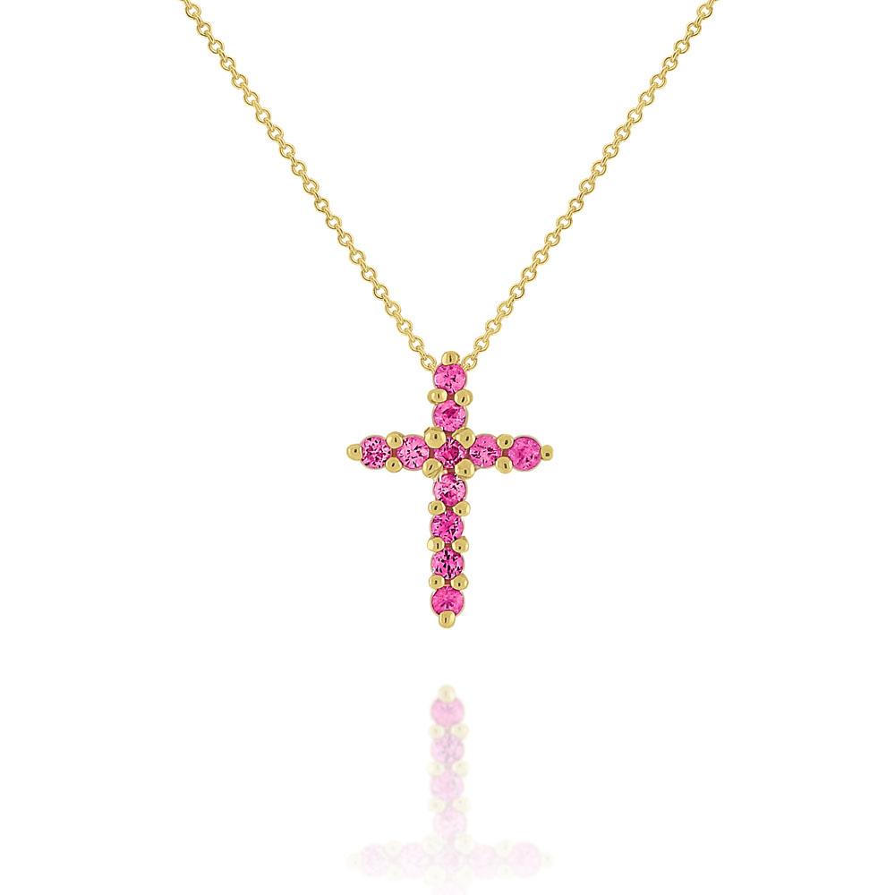 n7178 kc design pink sapphire cross necklace set in 14 kt. gold