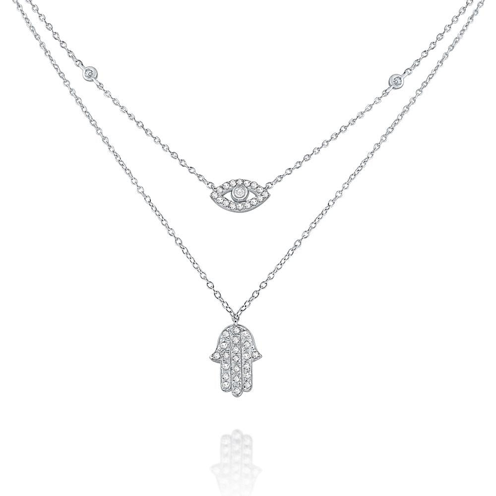 n7183 kc design gold and diamond necklace with hamsa and evil eye
