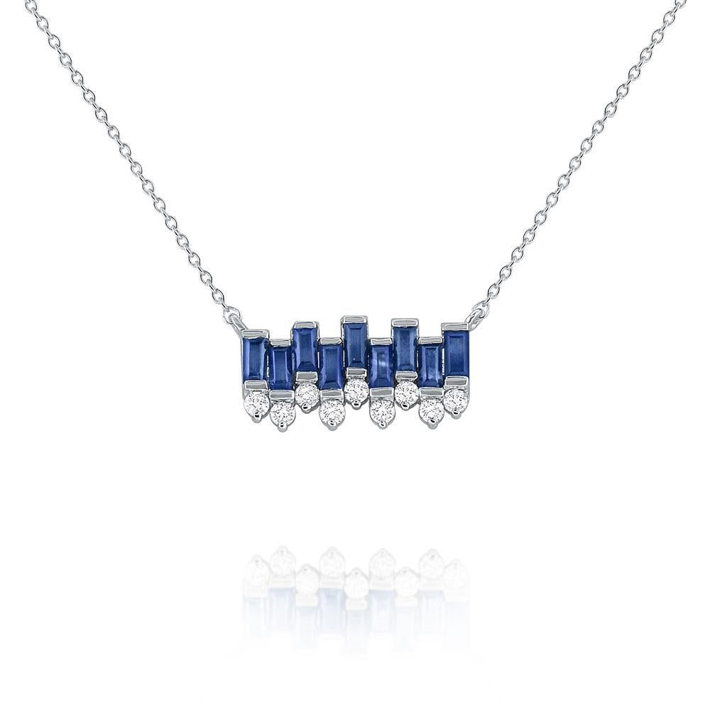 n7623 kc design diamond and baguette blue sapphire gold necklace