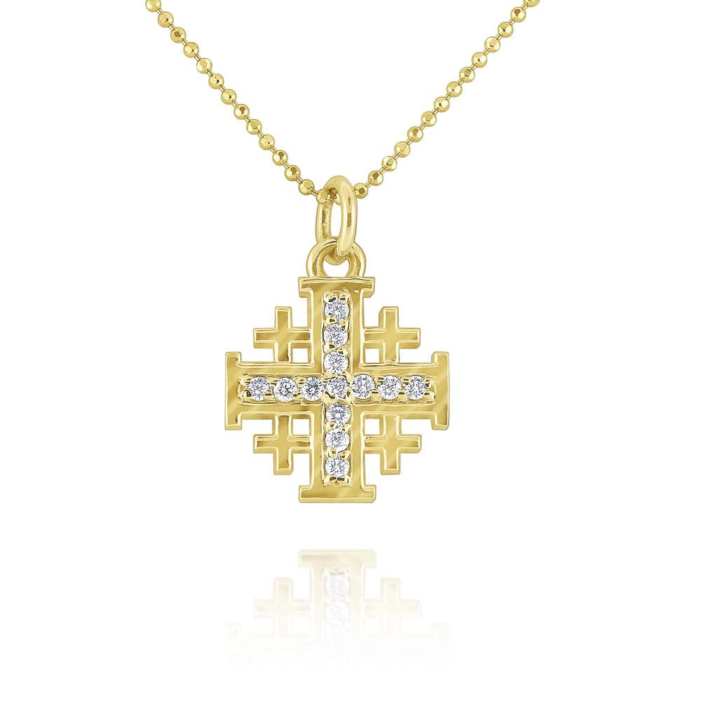 n7753 kc design gold and diamond jerusalem cross