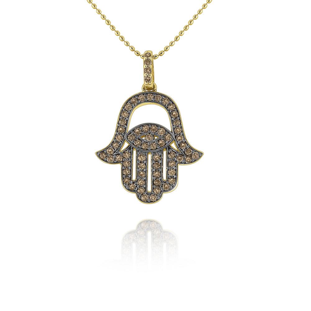 n7766 kc design gold and champagne diamond hamsa and evil eye necklace