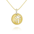 n7793 kc design 14k gold palm tree disc necklace accented with 9 dazzling diamonds