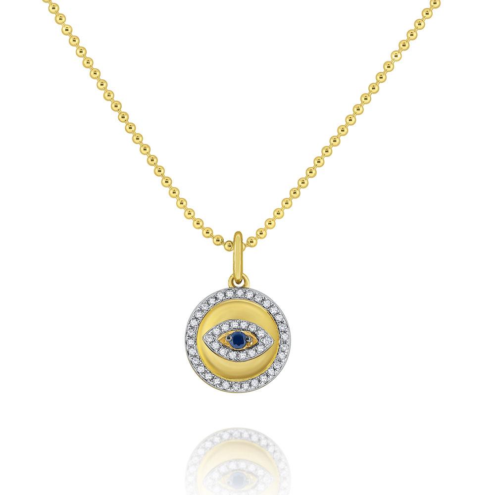 n7834 kc design mini medallion blue sapphire and diamond evil eye necklace