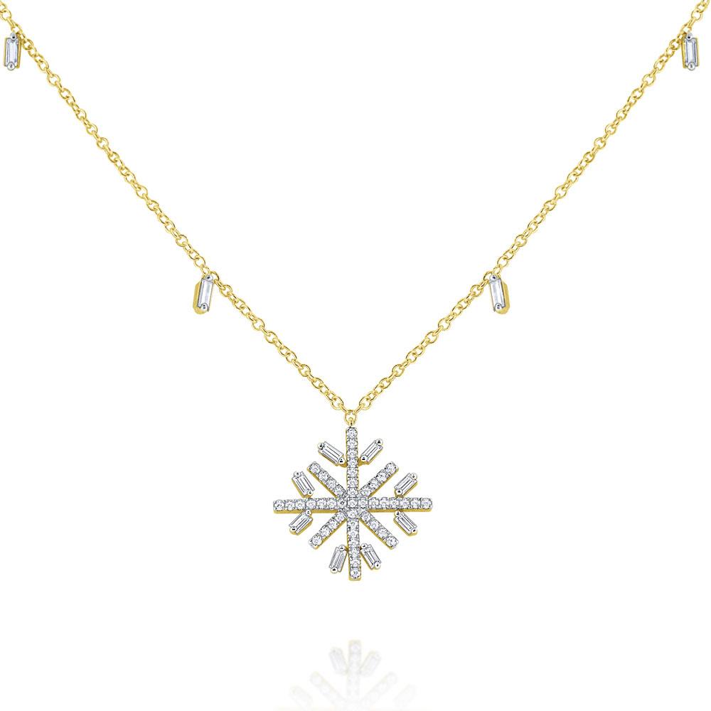 n7851 kc design diamond snowflake necklace accented by a diamond baguettes chain
