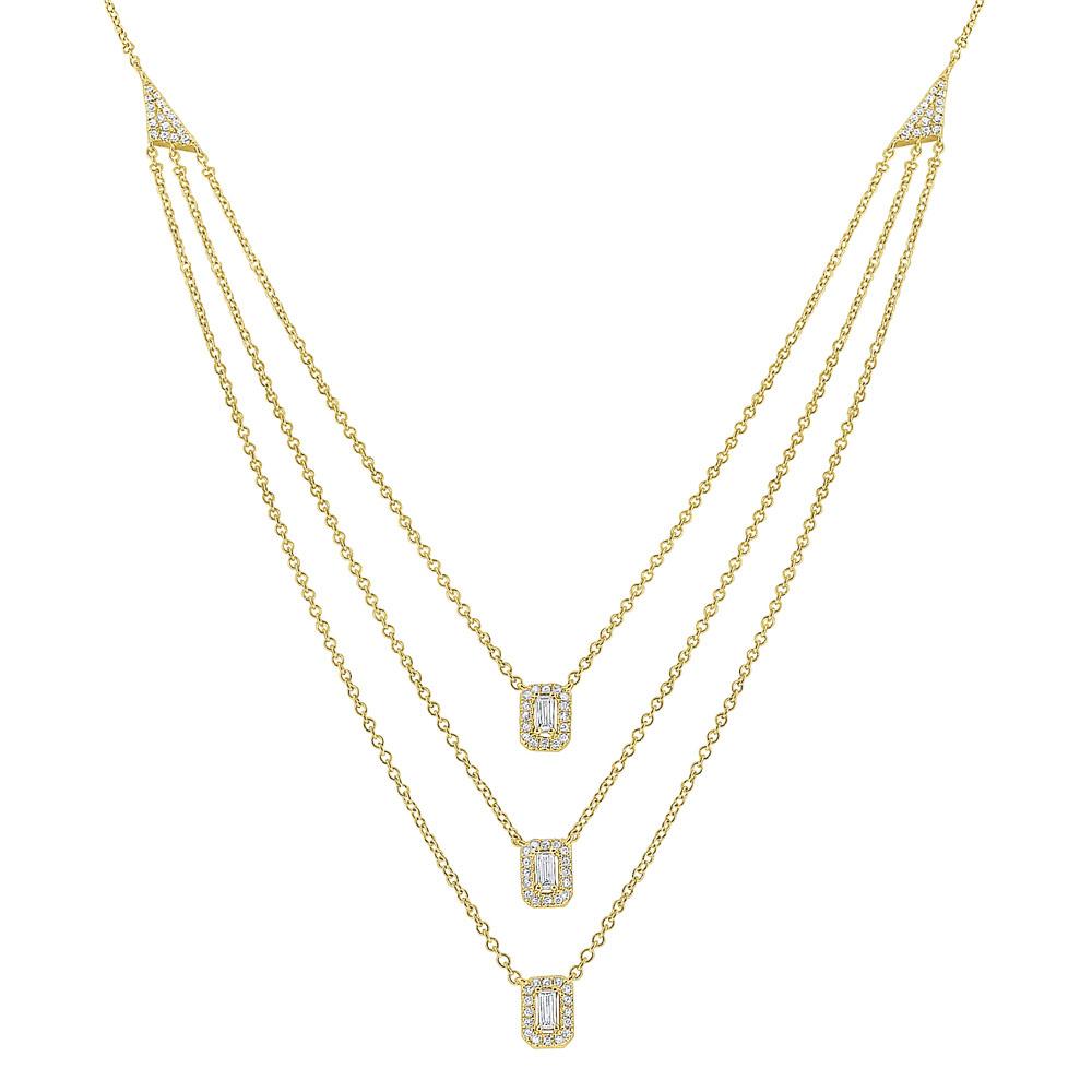 n7852 kc design triple strand round and baguette diamond necklace