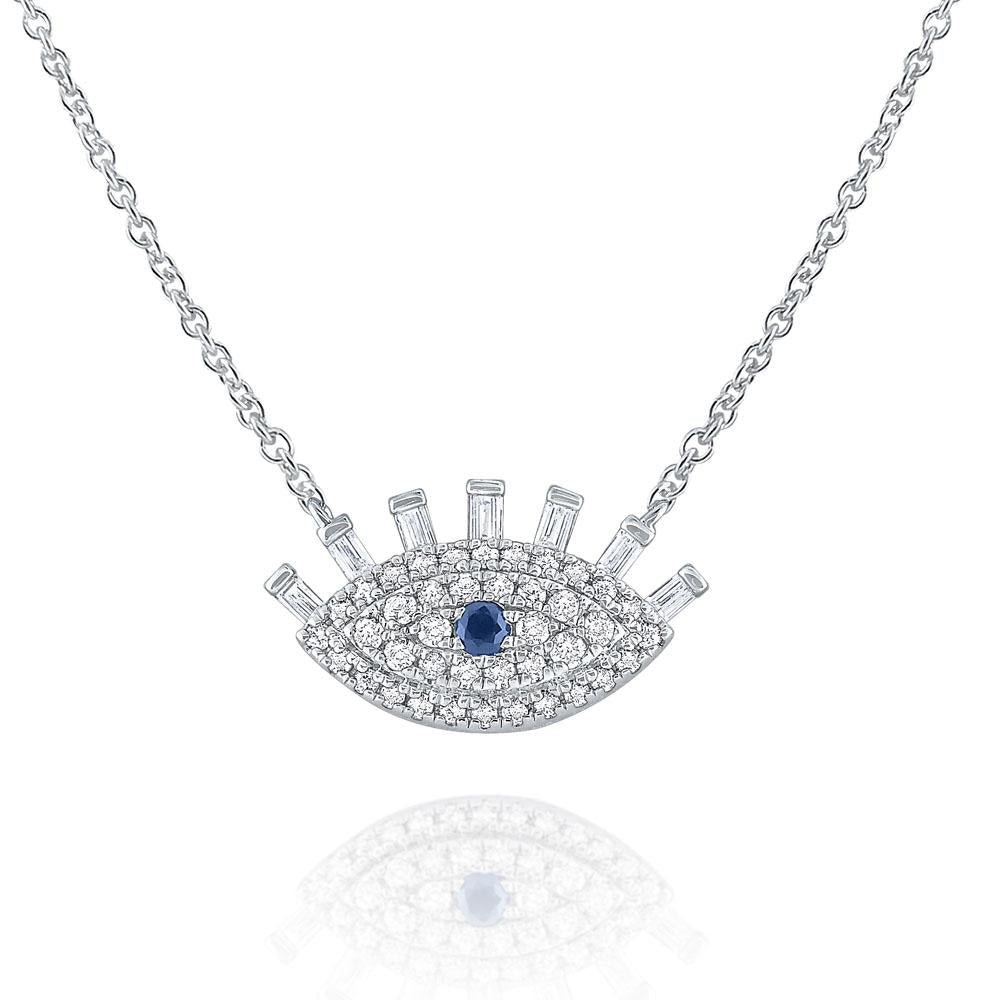 n8290 kc design 14k gold, diamond and blue sapphire evil eye necklace