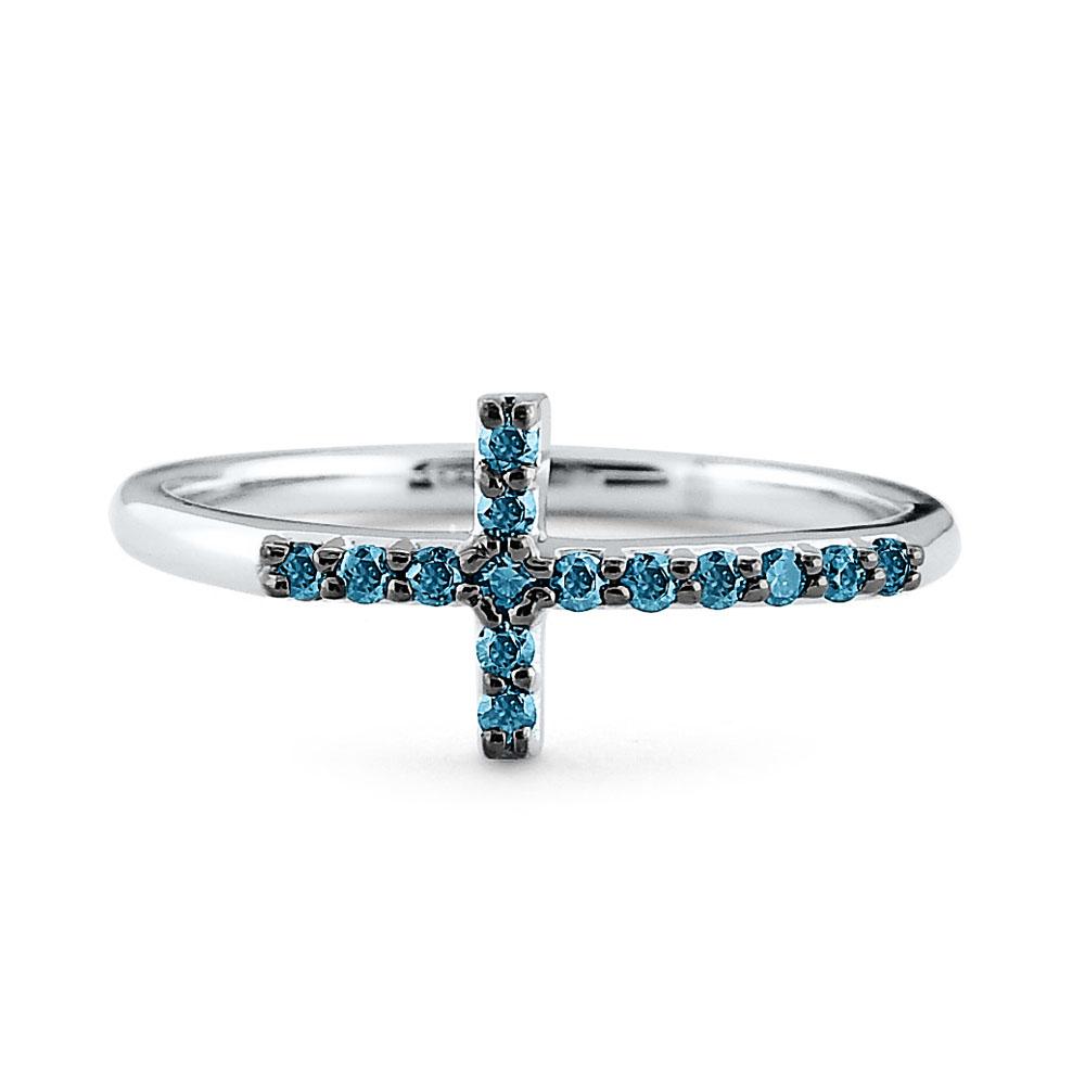 r7912 kc design 14k gold and blue diamond side cross ring