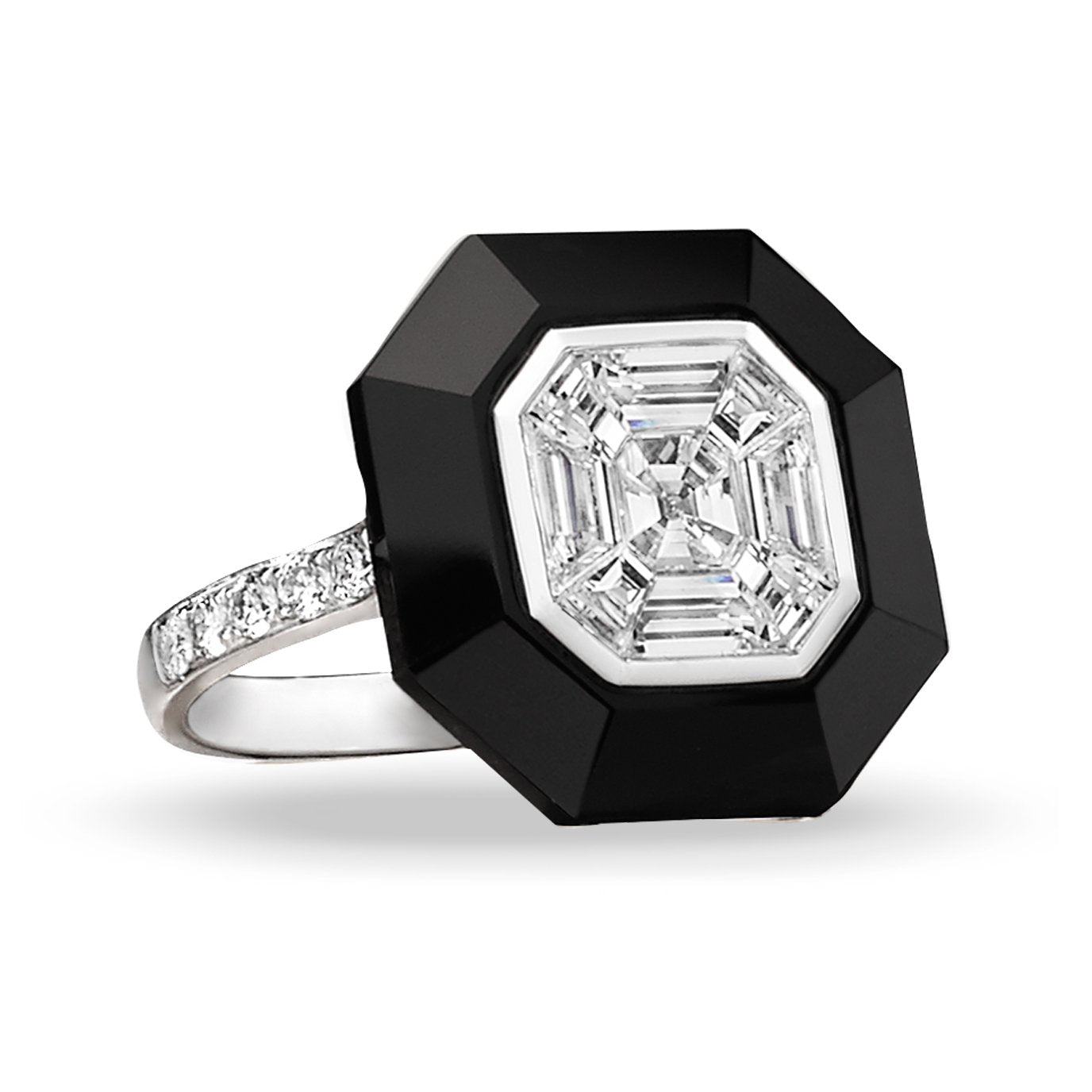 doves mondrian collection 18k white gold invisible set diamond ring R9176BO