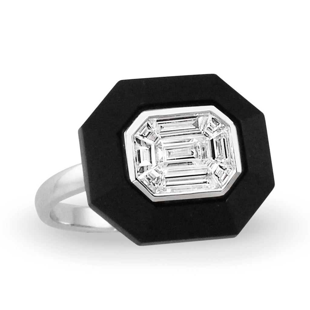 doves mondrian collection 18k white gold invisible set diamond ring R9181BO