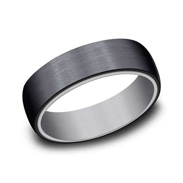 grey tantalum and black titanium ring in ring style comfort-fit wedding band